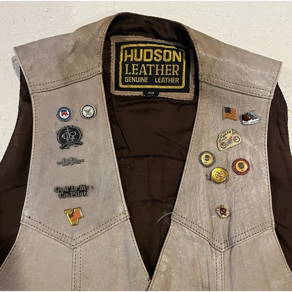 Vintage Hudson Leather‎ Gold Wing Road Riders Motorcycle Vest Mens 48 Grunge